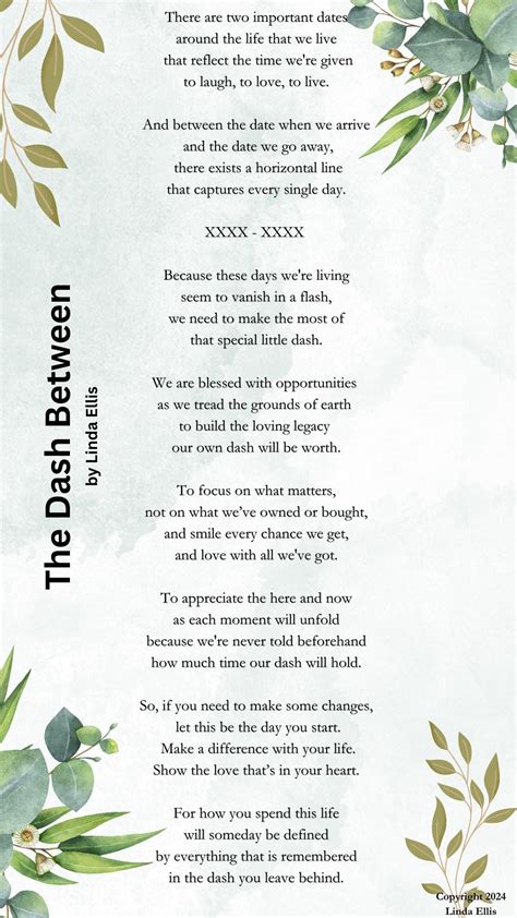 The Dash Between (poem by Linda Ellis, Author of the Original "the Dash ...