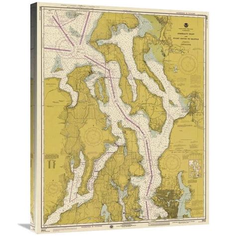 Global Gallery 30 in. Nautical Chart - Admiralty Inlet & Puget Sound to ...