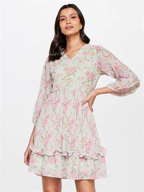 Buy AND Women Green & Pink Floral Printed Dress - Dresses for Women ...