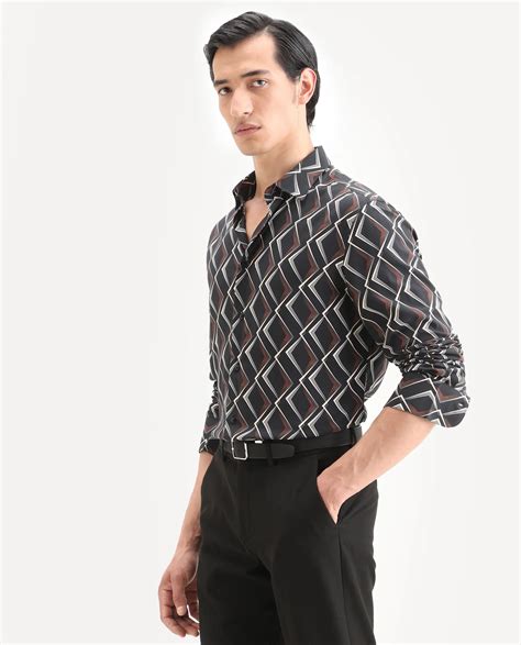 Rare Rabbit Men's Hurn Black Viscose Fabric Full Sleeve Spread Collar