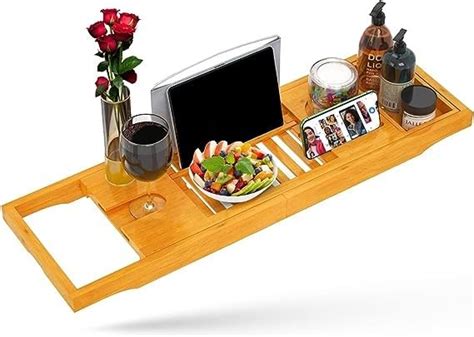 Sisliya Bathtub Caddy Tray, Bamboo Bath tub Tray with Adjustable Arms ...