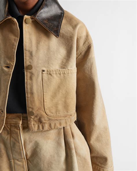 Prada Cropped Canvas Jacket, Women, Beige, Size 36 | Canvas jacket ...