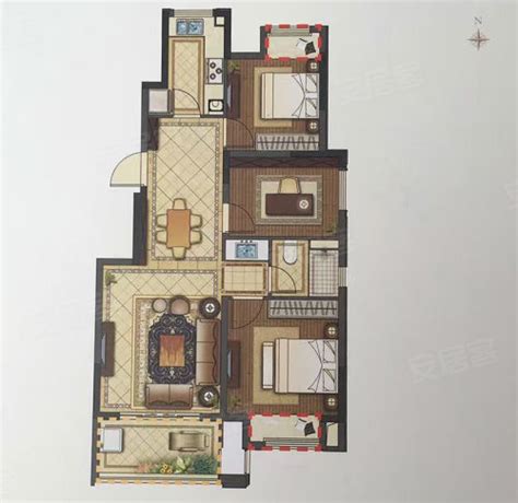 平江风华B户型，平江风华3室2厅1卫0厨约90.00平米户型图，朝南朝向 - 苏州安居客