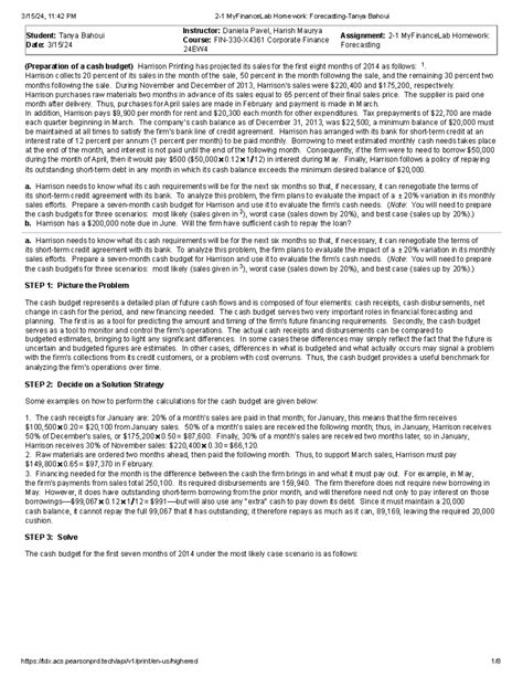 2-1 My Finance Lab Homework Forecasting-Tanya Bahoui - Student: Tanya ...