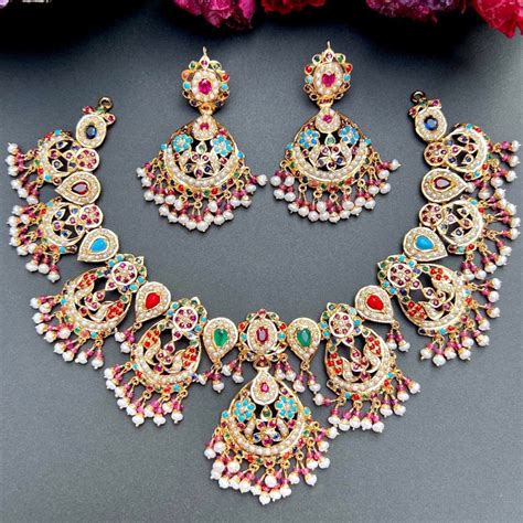 Navrattan Jadau Set | For Bride | Gold Plated Silver