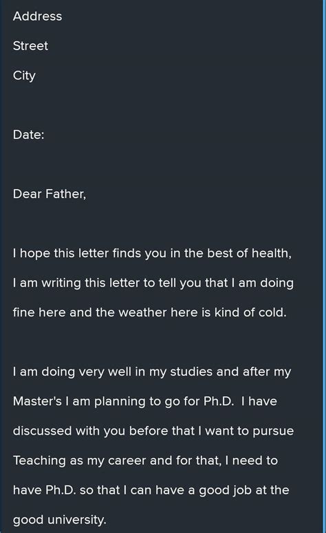 write a letter to your father asking for his advice in the selection of ...