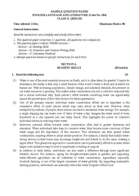 CBSE English language and literature Sample Paper 2024 25 - SAMPLE ...
