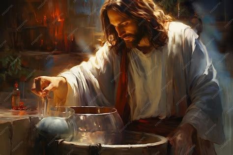 Premium Photo | Jesus christ turns water into wine religion bible ...