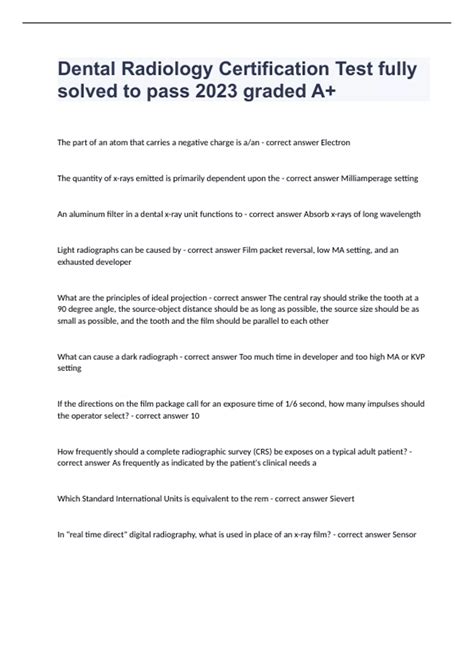 Dental Radiology Certification Test fully solved to pass 2023 graded A+ ...