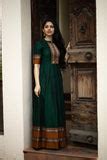 Ladies Dark Green Pure Narayanpet Cotton Collar Neck Long Dress - Women ...