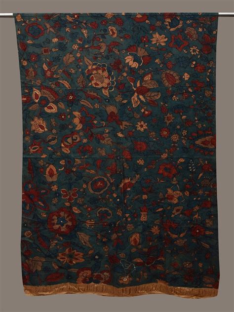 Blue Kalamkari Hand Painted Cotton Handloom Dupatta with Floral Design ...