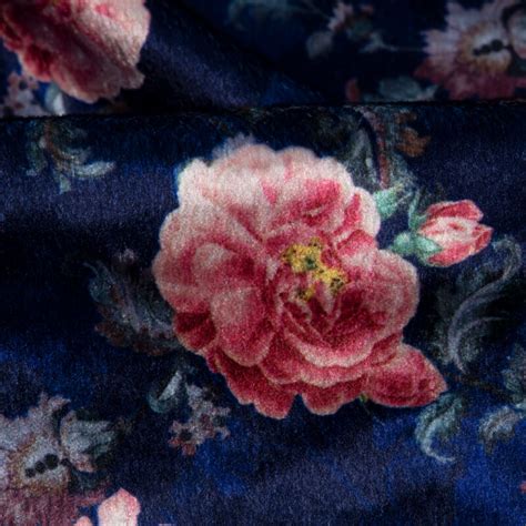 Royal Blue Floral Pattern Digital Print Velvet Fabric (Width 58 inches ...