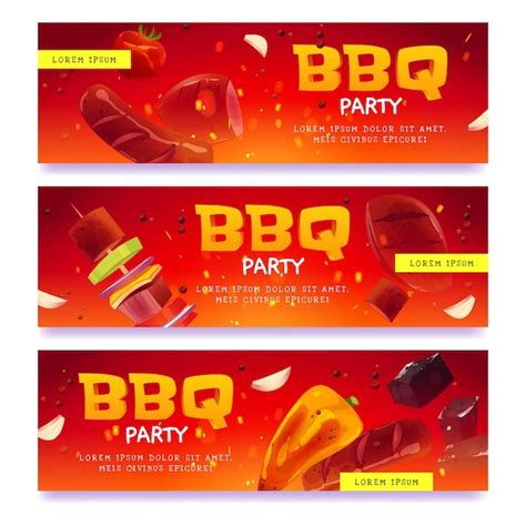 Cartoon bbq party banner set | Free Vector