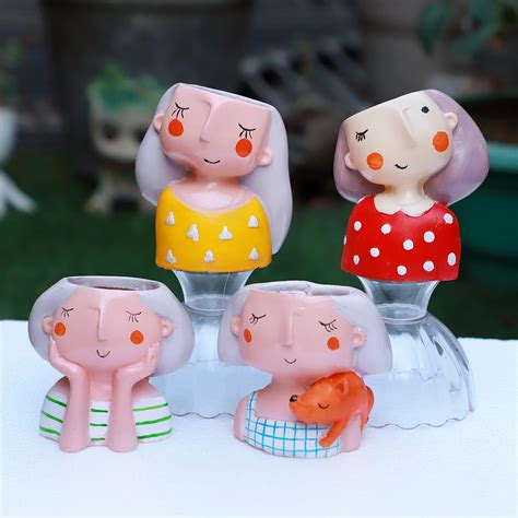 Youfui Cute Girls Flowerpot Animal Resin Succulent Planter Desk Mini ...