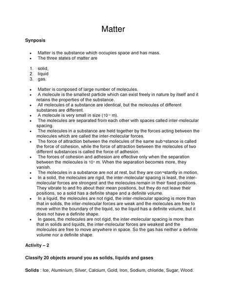 Matter - notes - ncertbooksolutions Synposis Matter is the substance ...