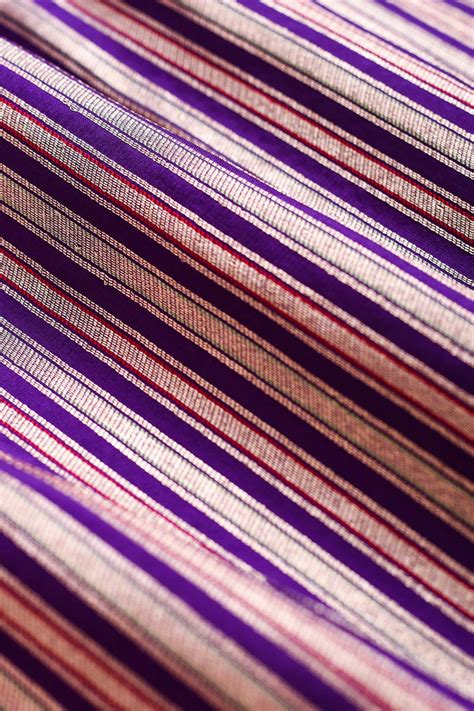 Classic Purple Striped Handwoven Banarasi Silk Fabric – Chinaya Banaras