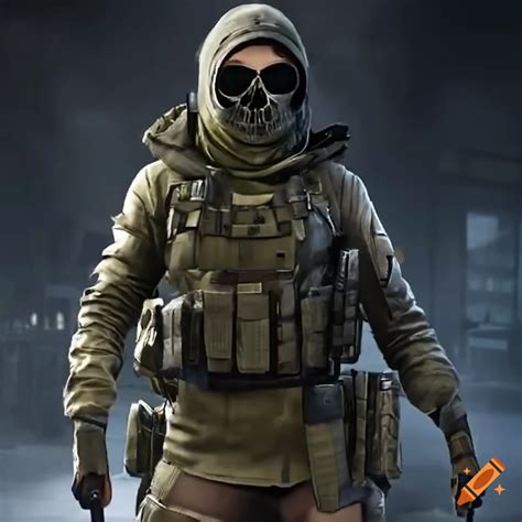 Character from Call of Duty wearing tactical gear and skull mask on Craiyon