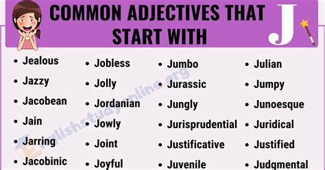 Adjectives That Start with J (Common, Positive, Negative & Advanced ...