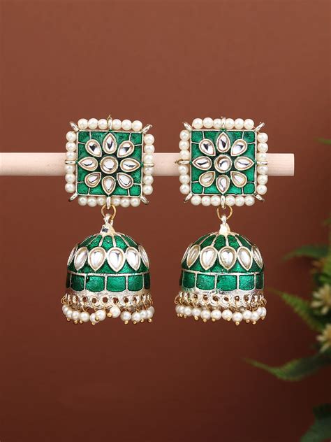 Gold plated Green Enamel Jhumka – Anvik