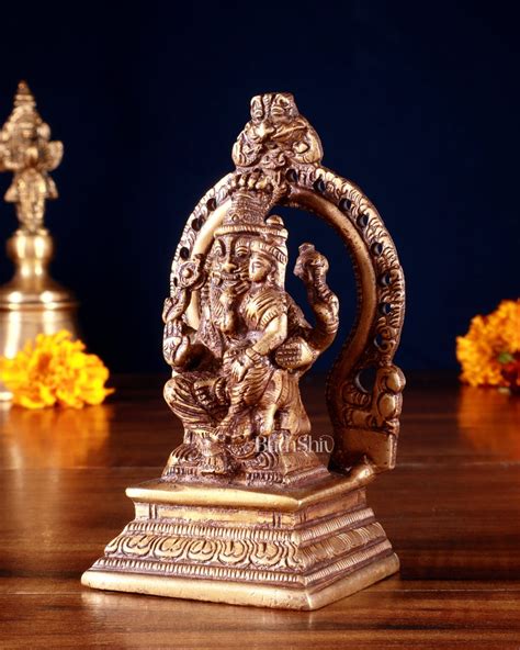 Buy Pure Brass Narasimha Lakshmi with Back Frame Idol | Height: 4.5 ...
