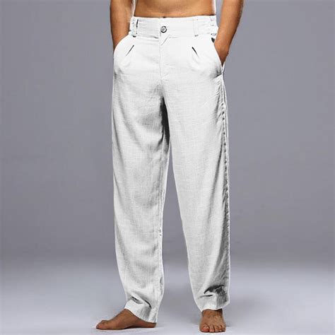 Htigea 2024 Mens 2024 Fall Casual Linen Dress Pants Loose Fit Solid ...