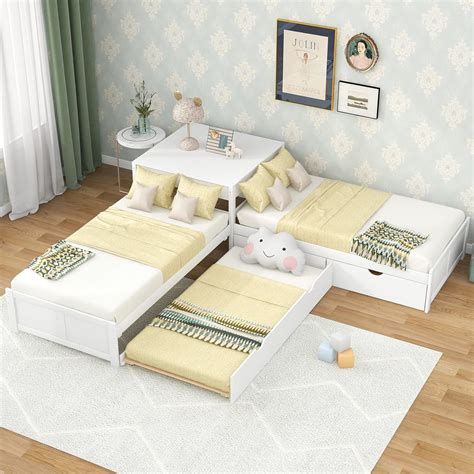 Bellemave L-Shape Bed 2 Twin Platform Beds with India | Ubuy