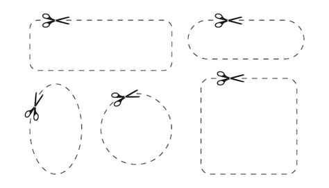 Reeks schaarpictogrammen die verschillende vormen met stippellijnen ...