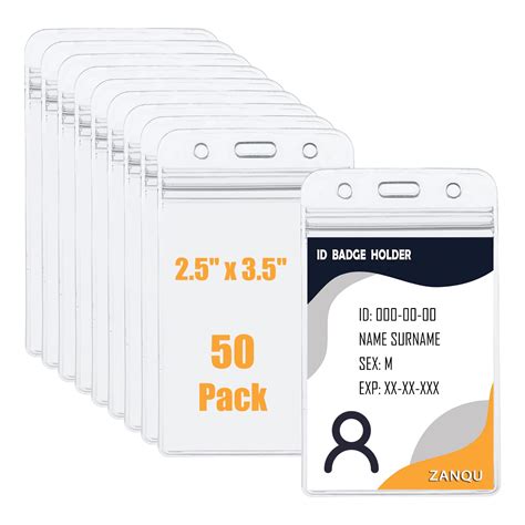ZANQU 50 Pack Thick ID Badge Holders, Vertical Clear Card Holder with ...