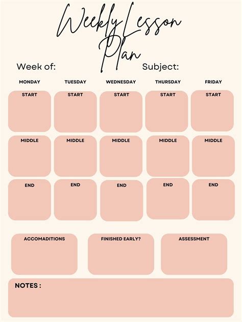 Weekly Teacher Lesson Plan Template - Etsy