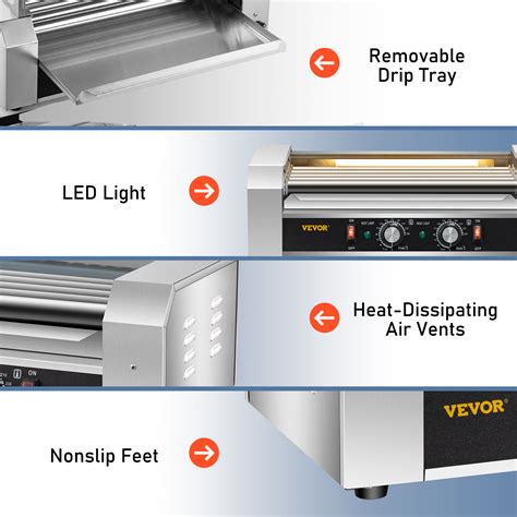 VEVOR Hot Dog Roller, 12 Hot Dog Capacity 5 Rollers, 750W Stainless ...