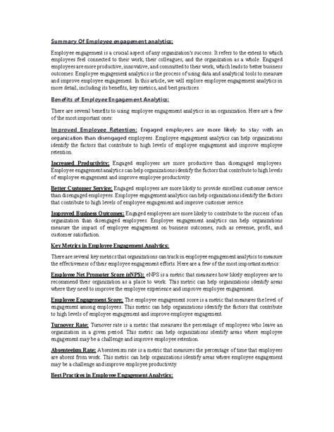 Employee engagement analytics - Summary Of Employee engagement ...