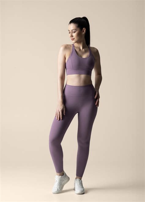 Women Criss Cross Sports Bra & Leggings - Lilac Blue