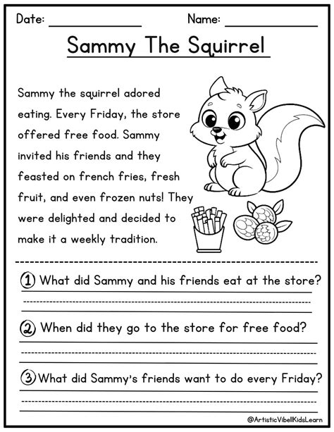 50 kindergarten 1st grade reading comprehension passages worksheets ...