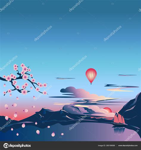 Pink Sunset Sea Sailboat Sakura Branch Rest Nature Tourist Landscape ...