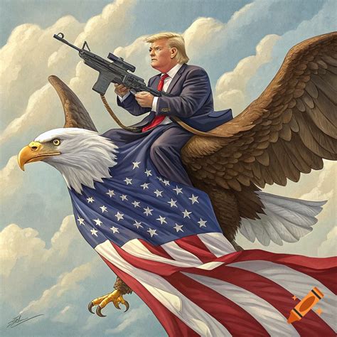 Bald eagle wearing sunglasses holds two guns in front of an American ...
