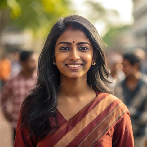 Premium Photo | South Indian woman in a red sari smiles at the camera