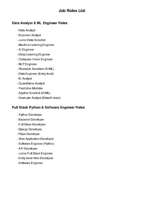 Job roles list - none - Job Roles List Data Analyst & ML Engineer Roles ...