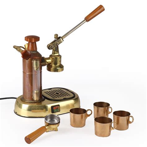 La Pavoni. Espresso machine model 'Europiccola' and four cups (5 ...