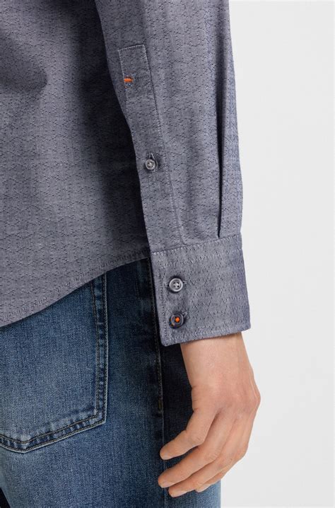 BOSS - Regular-fit shirt in stretch-cotton dobby - Dark Blue