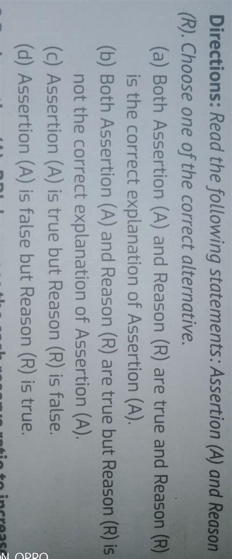 Q1. Assertion (A): RBI decreases the cash reserve ratio to increase the ...