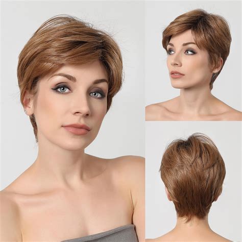 Amazon.com : starluck Pixie Cut Wig Short Light Brown Wigs for White ...