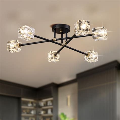 6-Lights Semi Flush Mount Ceiling Light Fixture, Modern Black and Gold ...