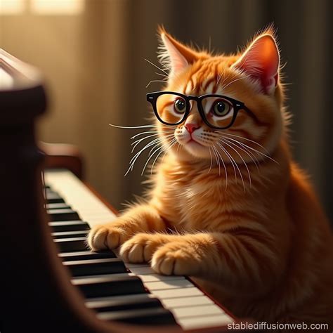 Orange Cat Playing Piano | Stable Diffusion Online