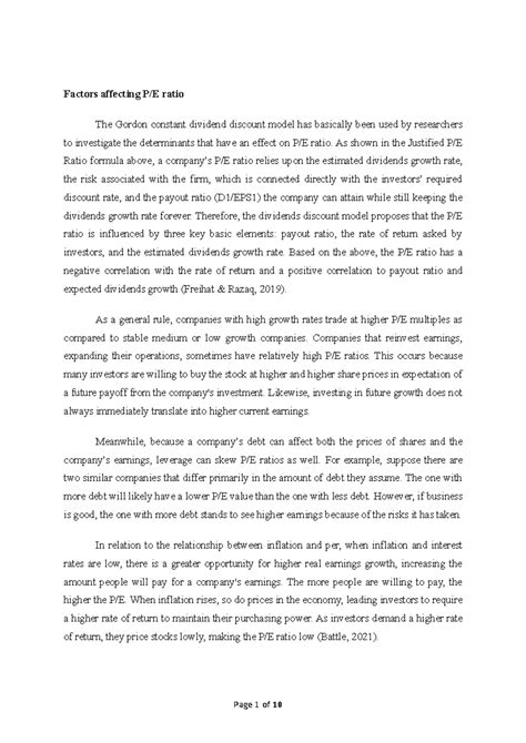 Factors affecting PE ratio - As shown in the Justified P/E Ratio formula above, a company’s P/E ...