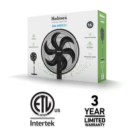Stand Fans: Holmes 16" Big Breeze Manual Oscillating Stand Fan ...