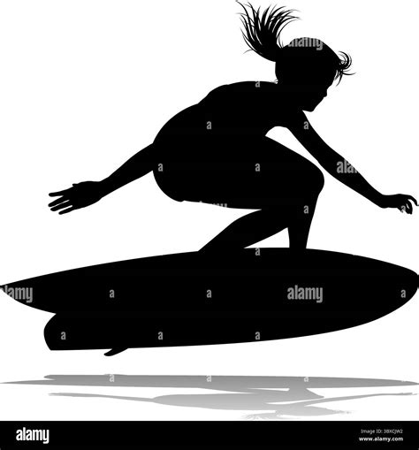 Woman Surfer Surfboard Female Surfer Silhouette Stock Vector Image ...