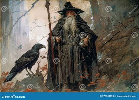 Odin Skandinavian God with His Ravens Huginn, Muninn. Concept ...