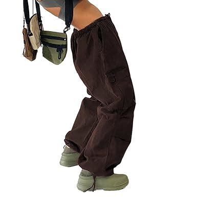 QUECY® Women's Baggy Cargo Pants Y2K High Waisted Wide Leg Loose Casual ...