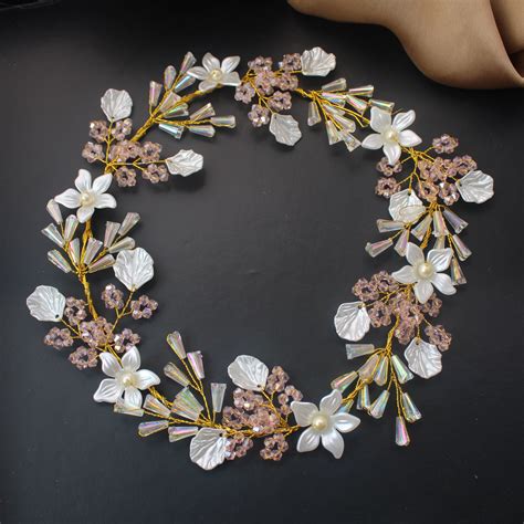 Pearl White Floral Hair Veni with Crystal Beads – Circular Design ...