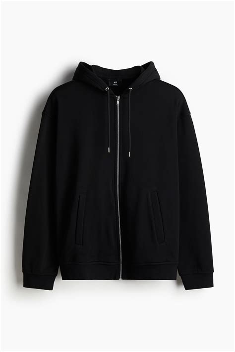 Loose Fit Zip-through hoodie - Black - Men | H&M IN